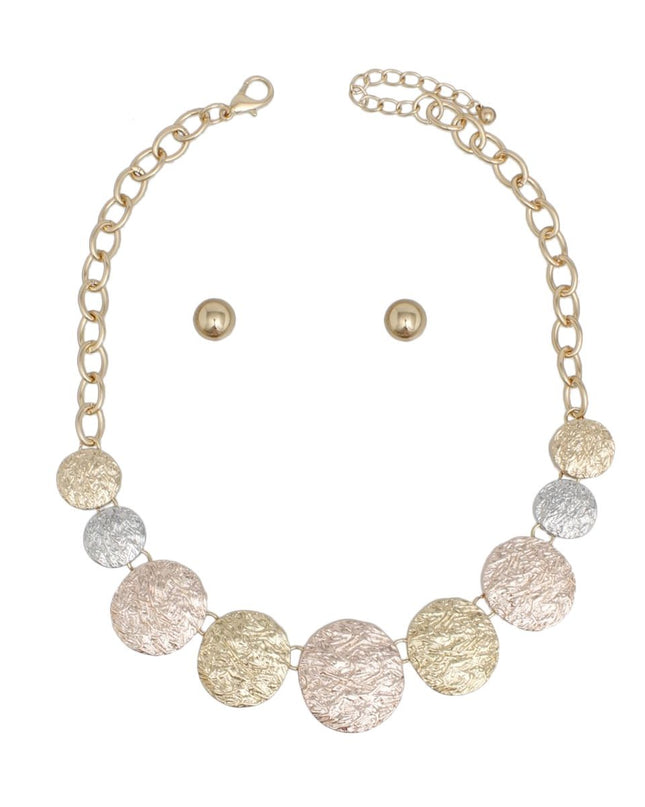 Chain Multi Heavy Duty Crinkle Metal Disc Necklace