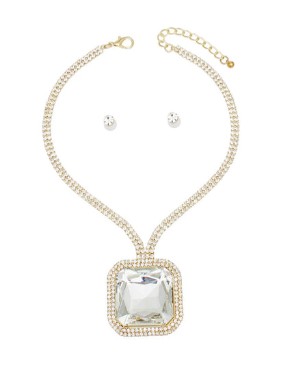 Necklace Pave Gold Princess Crystal Pendant Set