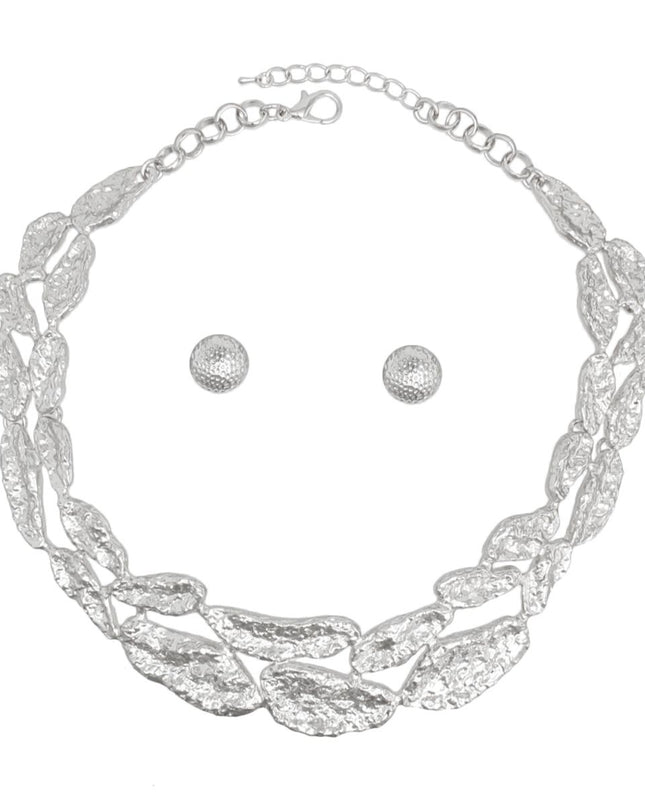 Collar Silver Melted Metal Rigid Armor Necklace