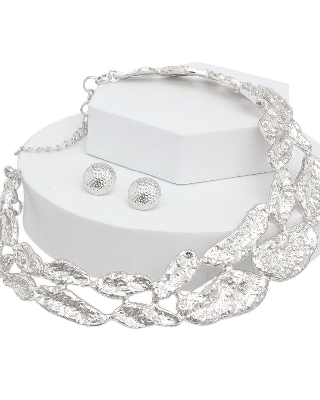Collar Silver Melted Metal Rigid Armor Necklace