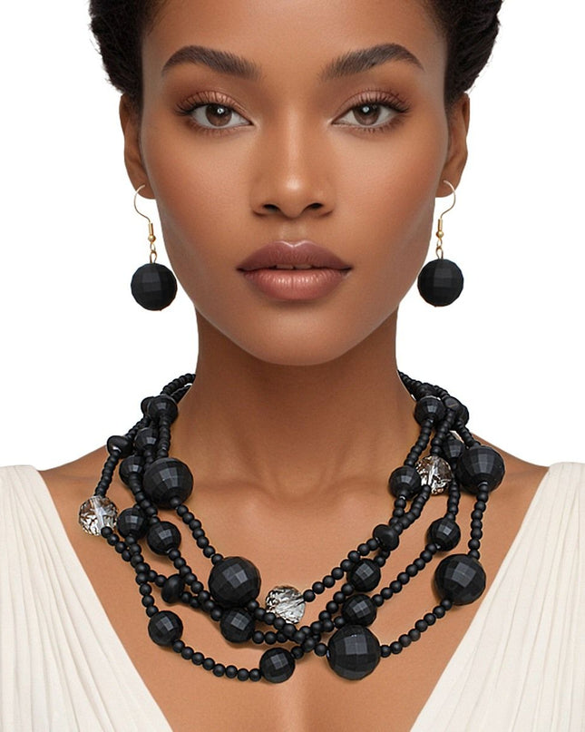 Necklace Matte Black Disco Ball Bead Set for Women