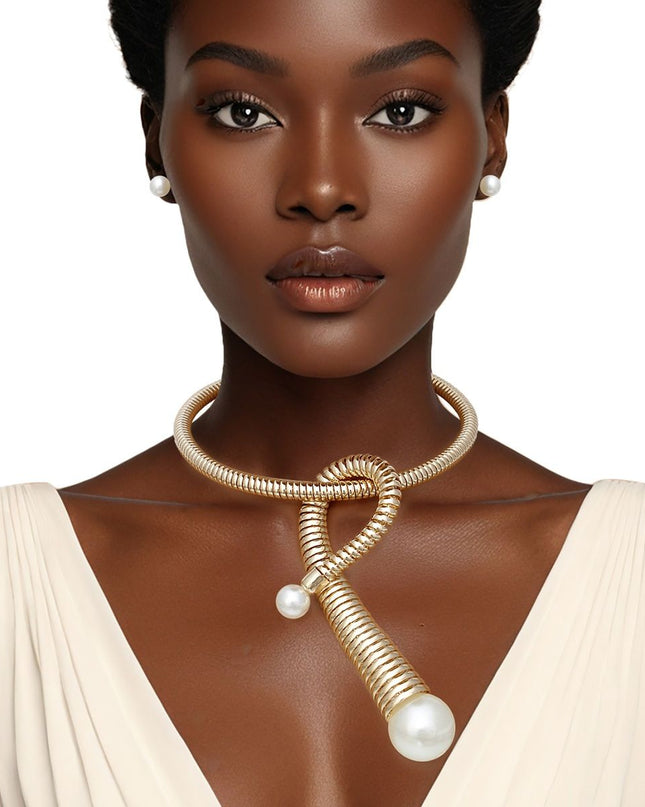 Pendant Handmade Coiled Gold Pearl Loop Necklace