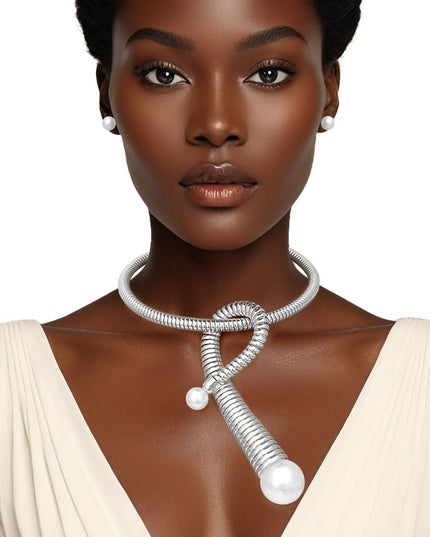 Pendant Handmade Coiled Silver Pearl Loop Necklace