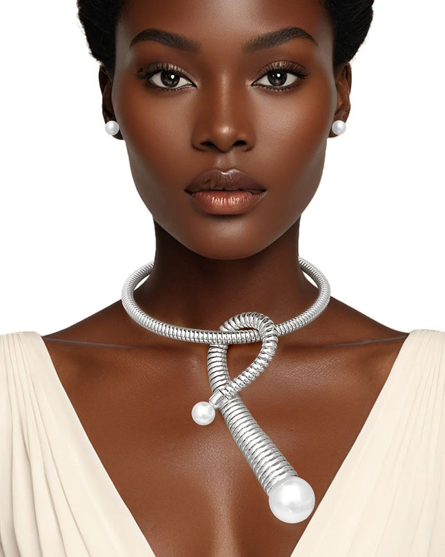 Pendant Handmade Coiled Silver Pearl Loop Necklace