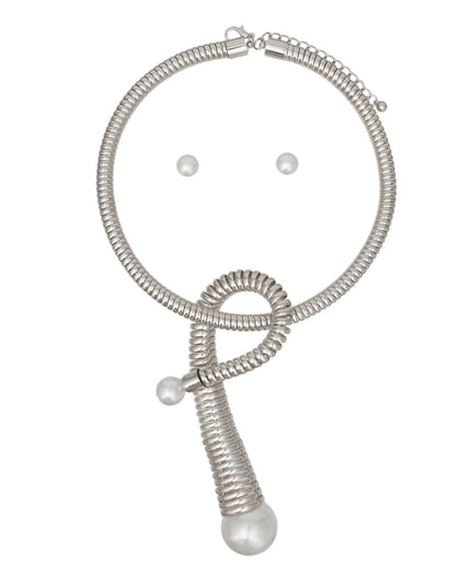 Pendant Handmade Coiled Silver Pearl Loop Necklace