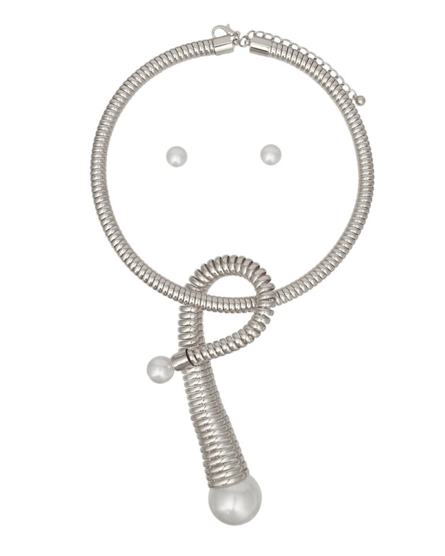 Pendant Handmade Coiled Silver Pearl Loop Necklace