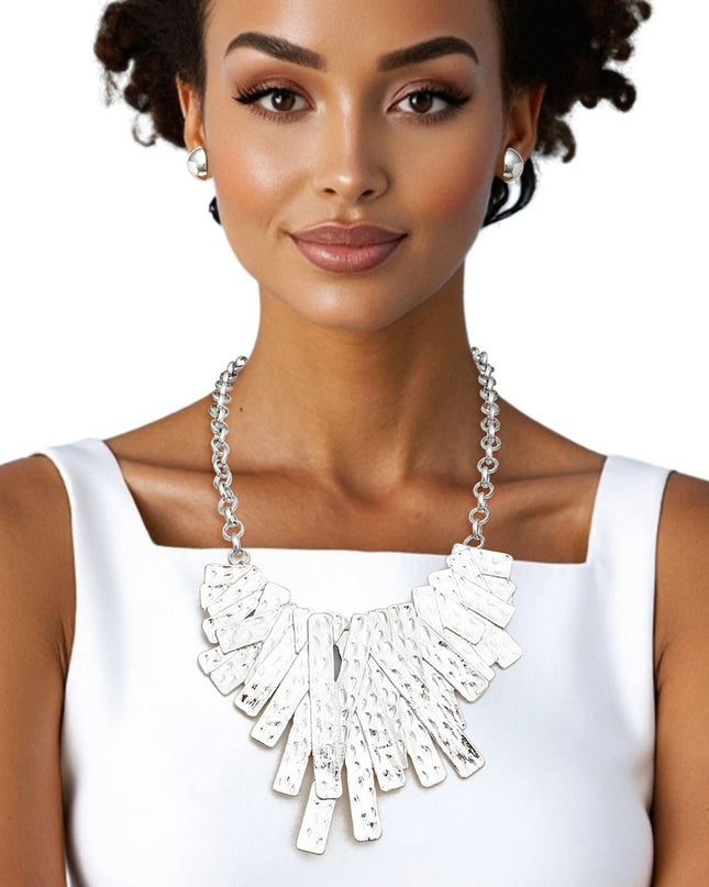 Bib Rigid Silver Oversized Metal Bar Plate Necklace
