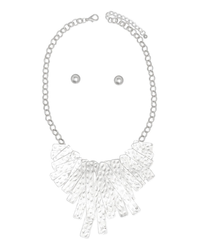 Bib Rigid Silver Oversized Metal Bar Plate Necklace