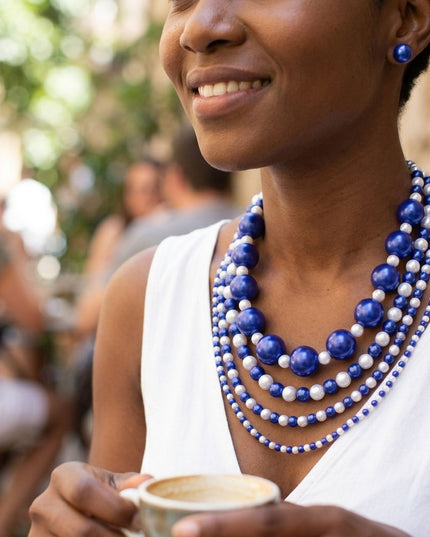 ZPB Sorority Blue White Jumbo Pearl Necklace Set