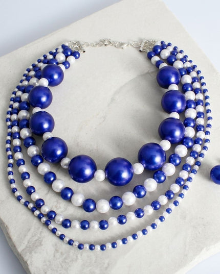 ZPB Sorority Blue White Jumbo Pearl Necklace Set