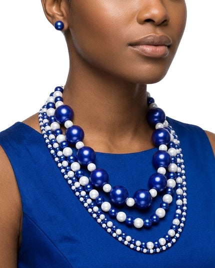 ZPB Sorority Blue White Jumbo Pearl Necklace Set