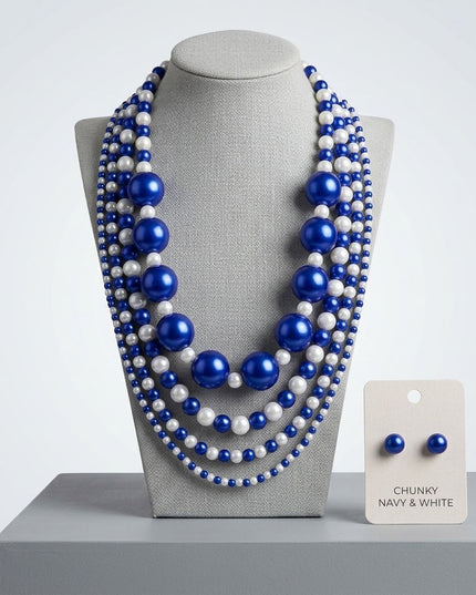 ZPB Sorority Blue White Jumbo Pearl Necklace Set
