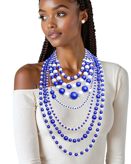 ZPB Sorority Blue White 7 Strand Pearl Necklace