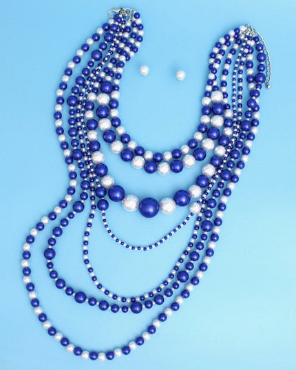 ZPB Sorority Blue White 7 Strand Pearl Necklace