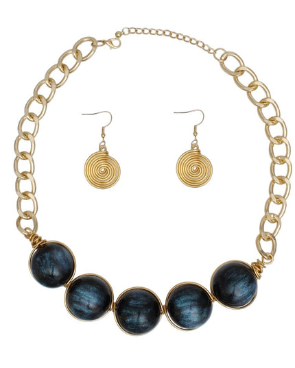 Collar Black Galactic Bead Gold Chain Necklace