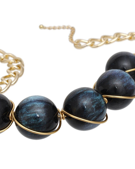 Collar Black Galactic Bead Gold Chain Necklace