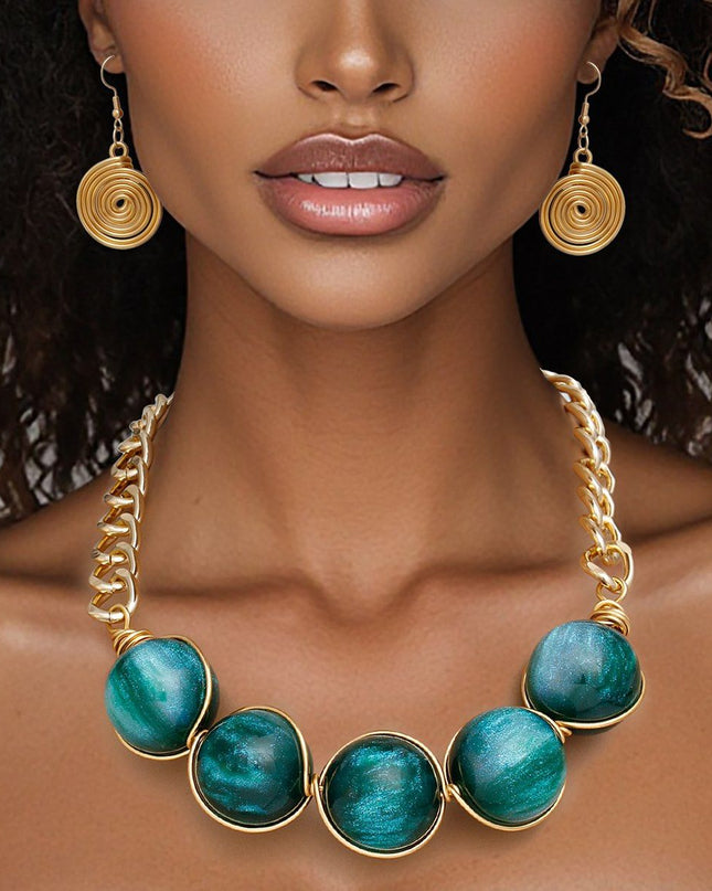 Collar Green Galactic Bead Gold Chain Necklace