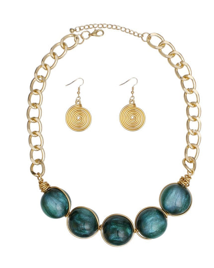 Collar Green Galactic Bead Gold Chain Necklace