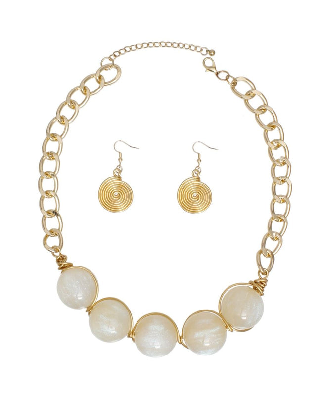 Collar Ivory Galactic Bead Gold Chain Necklace