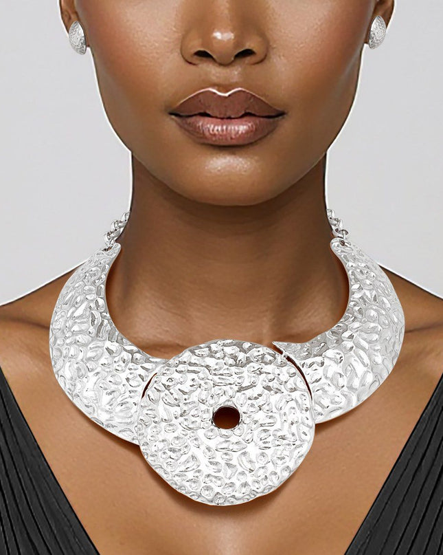 Bib Silver Warrior Chic Armor Plate Disc Necklace