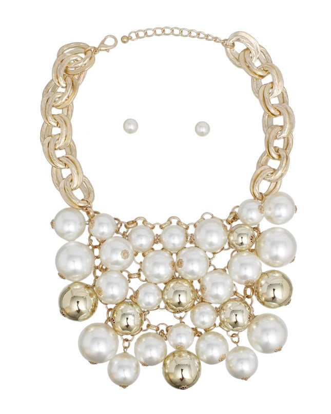 Bib Opulent Cream Pearl Gold Chainmaille Necklace