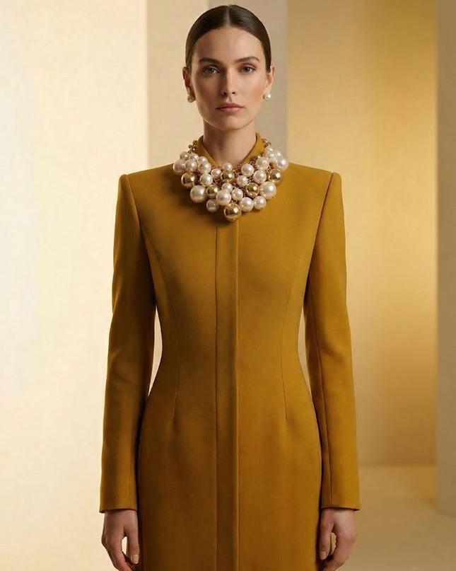 Bib Opulent Cream Pearl Gold Chainmaille Necklace