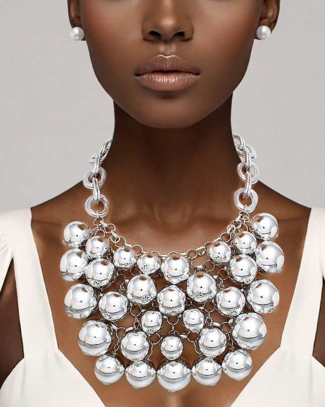 Bib Opulent Ball Bead Silver Chainmaille Necklace