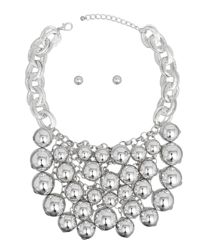 Bib Opulent Ball Bead Silver Chainmaille Necklace