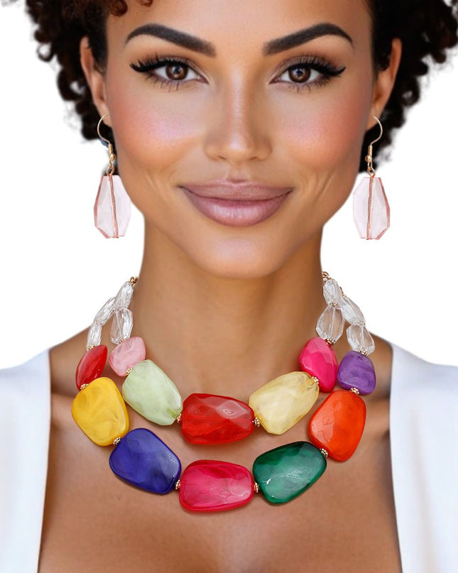 Collar Vibrant Marbled Multicolor Bead Necklace