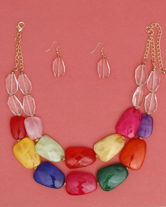 Collar Vibrant Marbled Multicolor Bead Necklace
