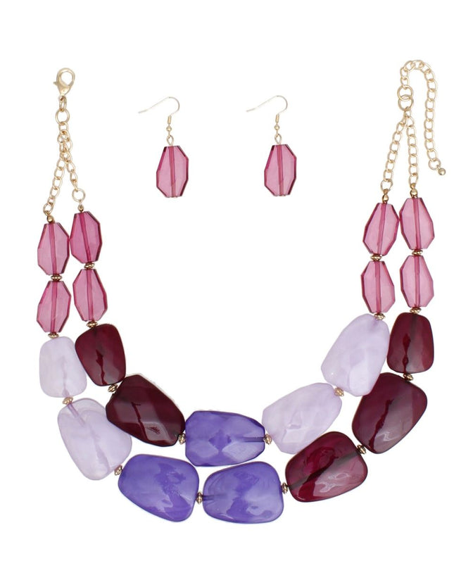 Collar Vibrant Marbled Purple Bead Layer Necklace