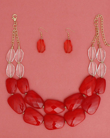 Collar Vibrant Marbled Red Bead Layered Necklace
