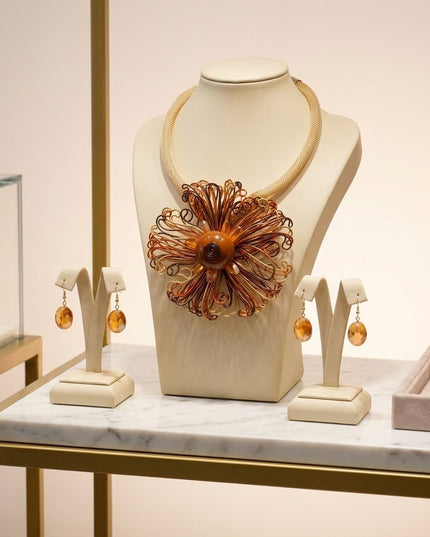 Brown Wire Beaded Sunburst XL Pendant Necklace