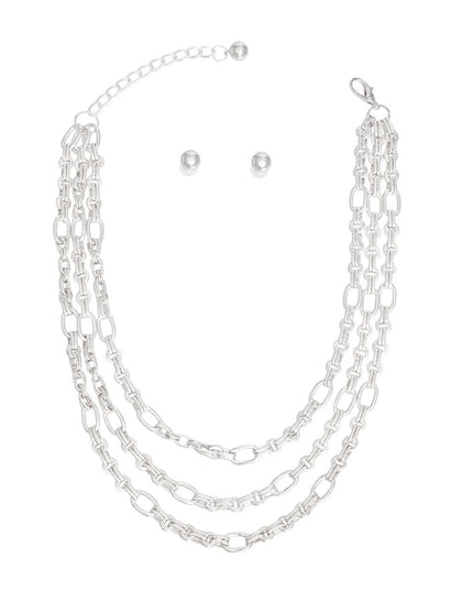 Necklace Silver Triple Chain Link Set for Women