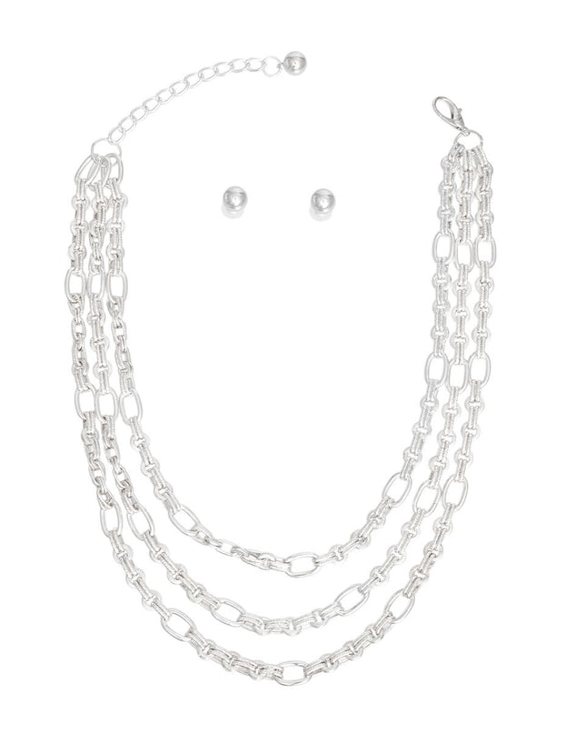 Necklace Silver Triple Chain Link Set for Women