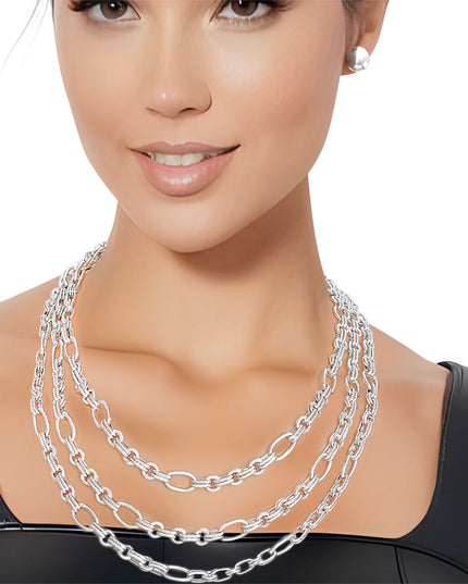 Necklace Silver Triple Chain Link Set for Women