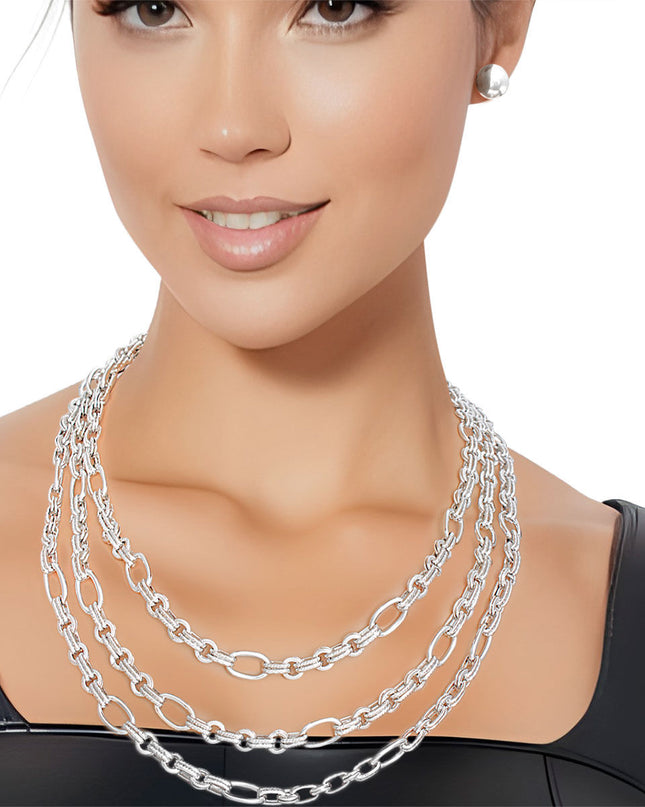 Necklace Silver Triple Chain Link Set for Women