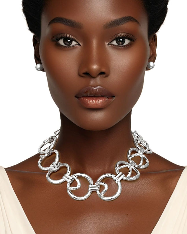Chain Silver Edgy Sculptured Round Link Necklace