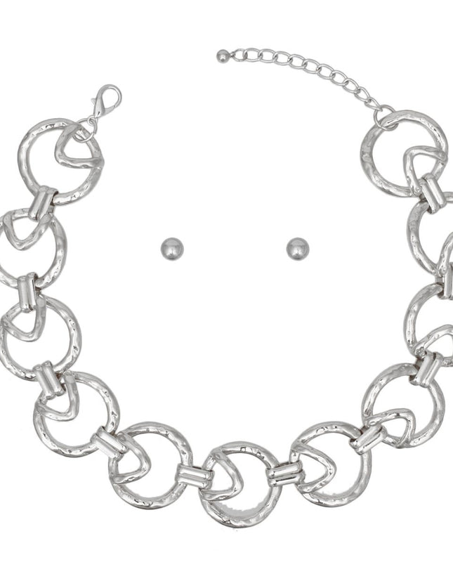 Chain Silver Edgy Sculptured Round Link Necklace