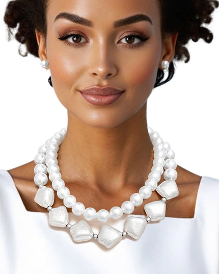 Layered Matte Silver Chunky Vintage Pearl Necklace