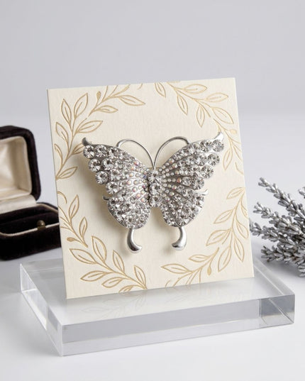 Silver Butterfly Large Brooch Pin with Crystals