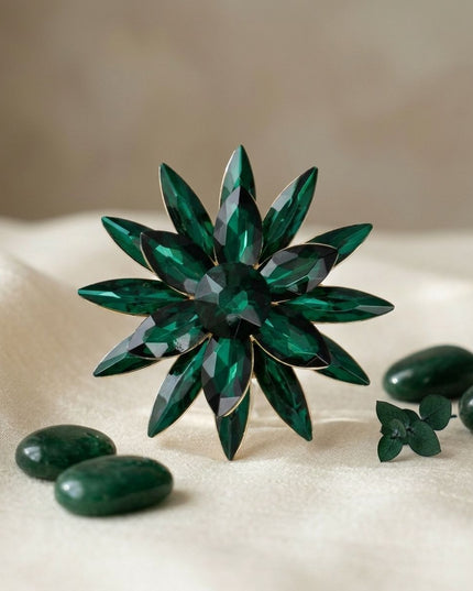 Oversized Brooch Green Marquise Crystal Flower Pin