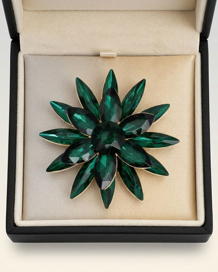 Oversized Brooch Green Marquise Crystal Flower Pin