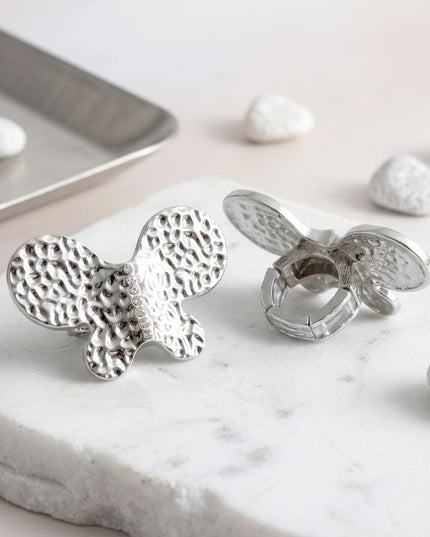Silver Hammered Butterfly Large Cocktail Ring