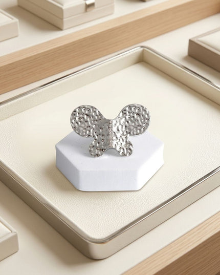 Silver Hammered Butterfly Large Cocktail Ring