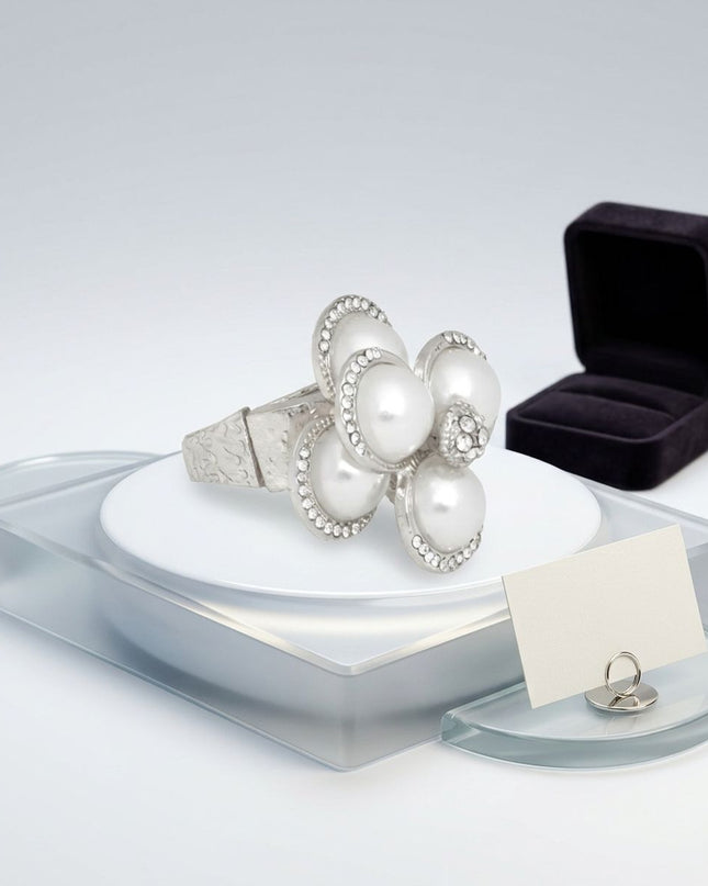 Cocktail Silver Stacked Pearl Dome Pave Ring