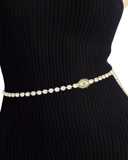 Rhinestone Belt Gold Evil Eye Chain Belt for Women