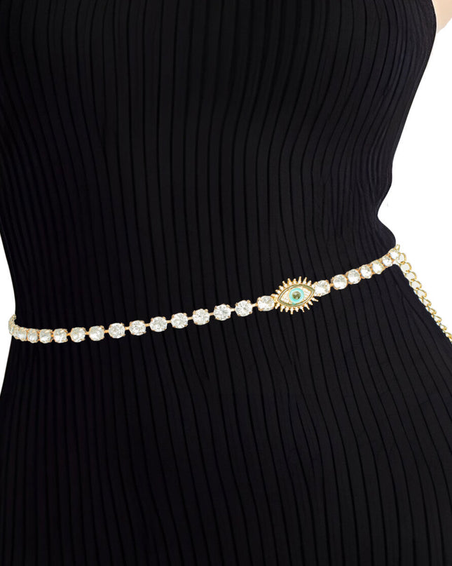 Rhinestone Belt Gold Evil Eye Chain Belt for Women