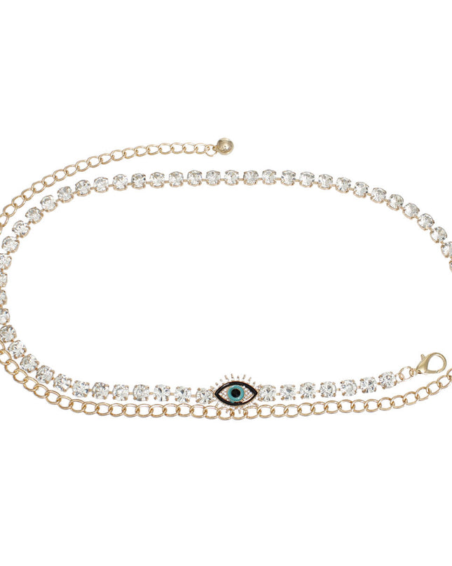 Rhinestone Belt Gold Evil Eye Chain Belt for Women