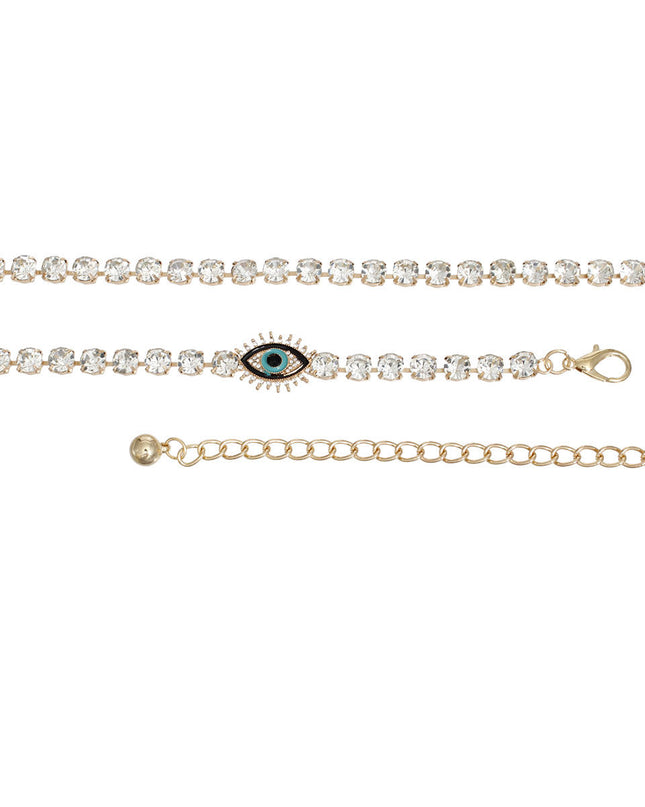 Rhinestone Belt Gold Evil Eye Chain Belt for Women